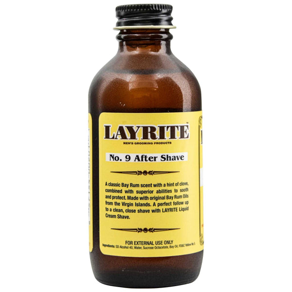 Back Label and Ingredients of Layrite No. 9 Bay Rum Aftershave