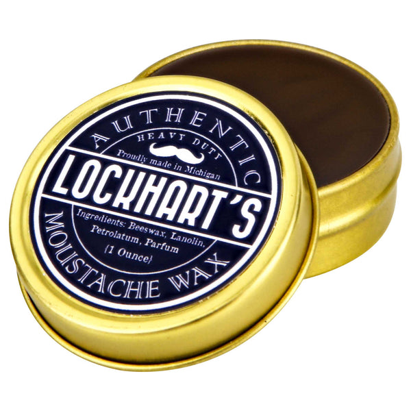 Open Container of mustache wax from lockharts