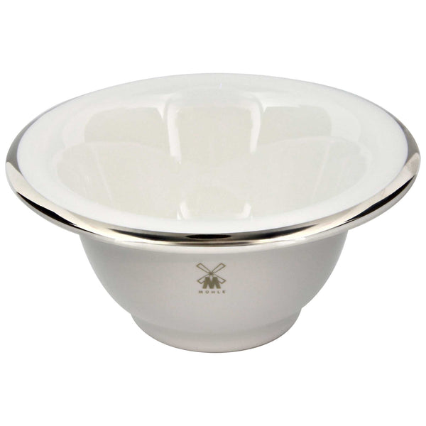 Porcelain shaving bowl White with a platinum rim Whip up a mean lather in no time 