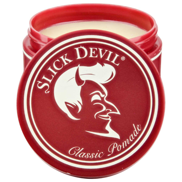 open can of slick devil classic pomade with it's wax formula