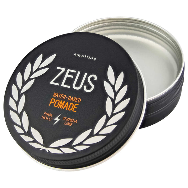 Zeus very strong pliable Firm Hold Pomade open jar