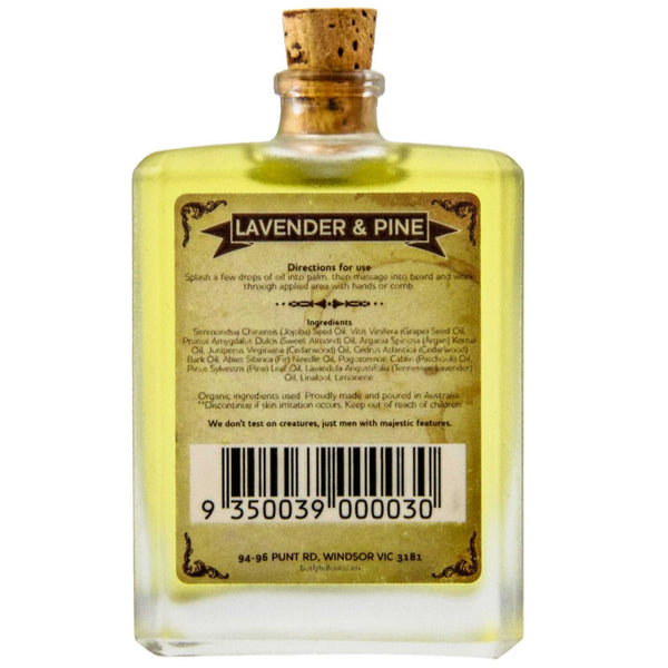 Burly Fellow Lavender & Pine Beard Oil Back Label