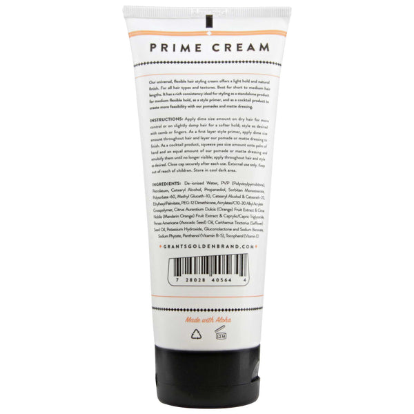 Back label and ingredients of Prime Cream from Grant's Golden