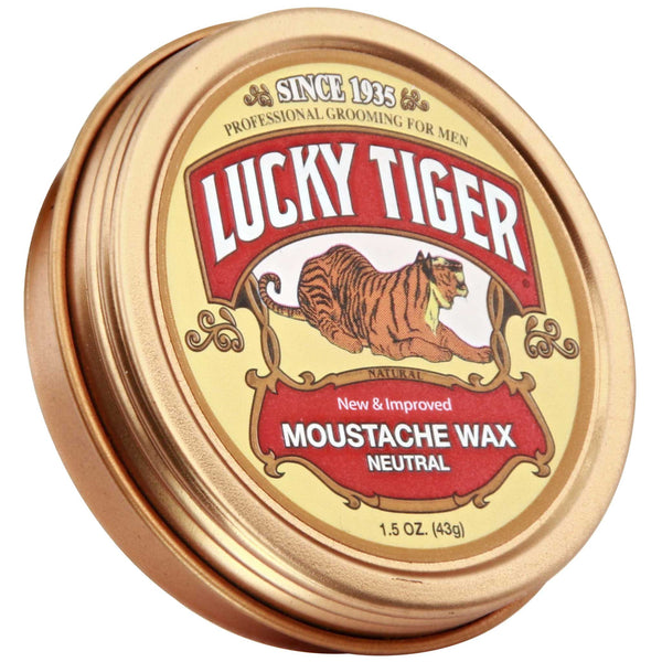 Lucky Tiger Mustache Wax Top Label