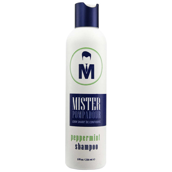 Bottle of nourishing Mister Pompadour Peppermint Shampoo
