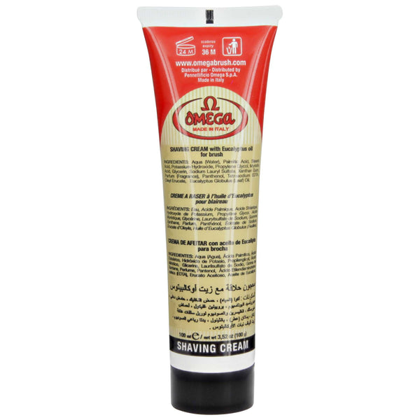 back label of shaving cream tube by omega