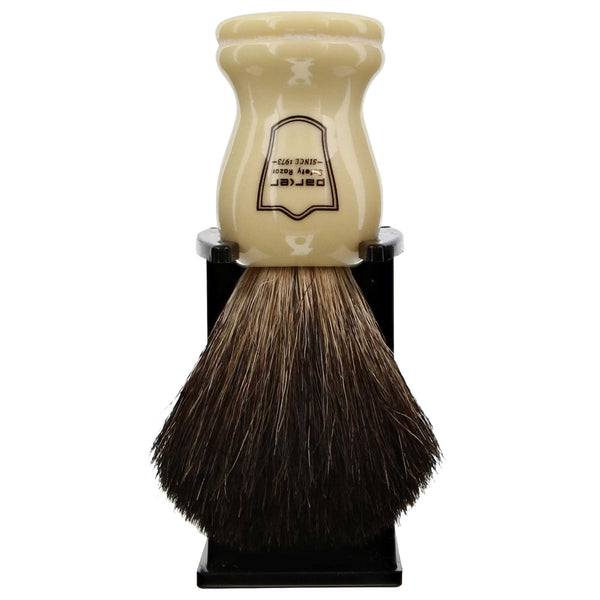 parker white handle elegant badger bristle brush that will deliver a nice lather and good application to the face