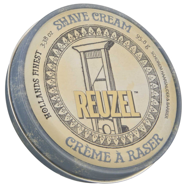 Reuzel Shave Cream tin with white packaging