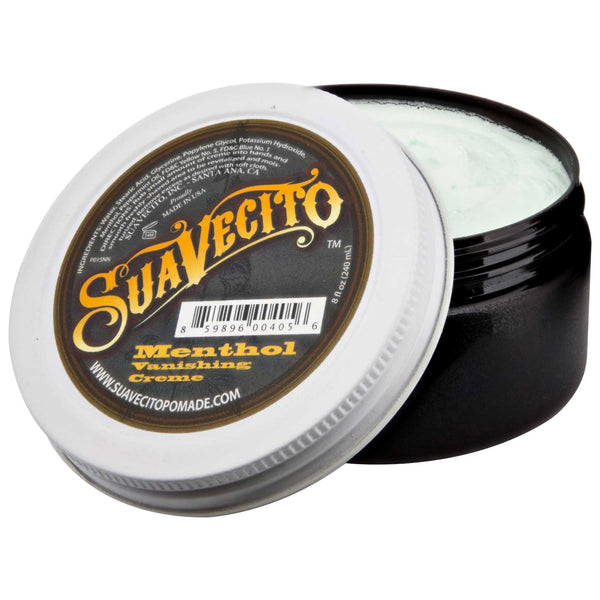 showing off green menthol vanishing cream from suavecito pomade
