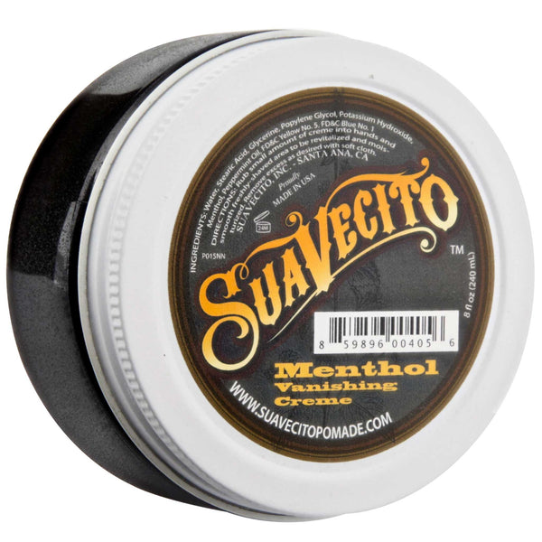 Top label of Suavecito Menthol Vanishing Cream aftershave