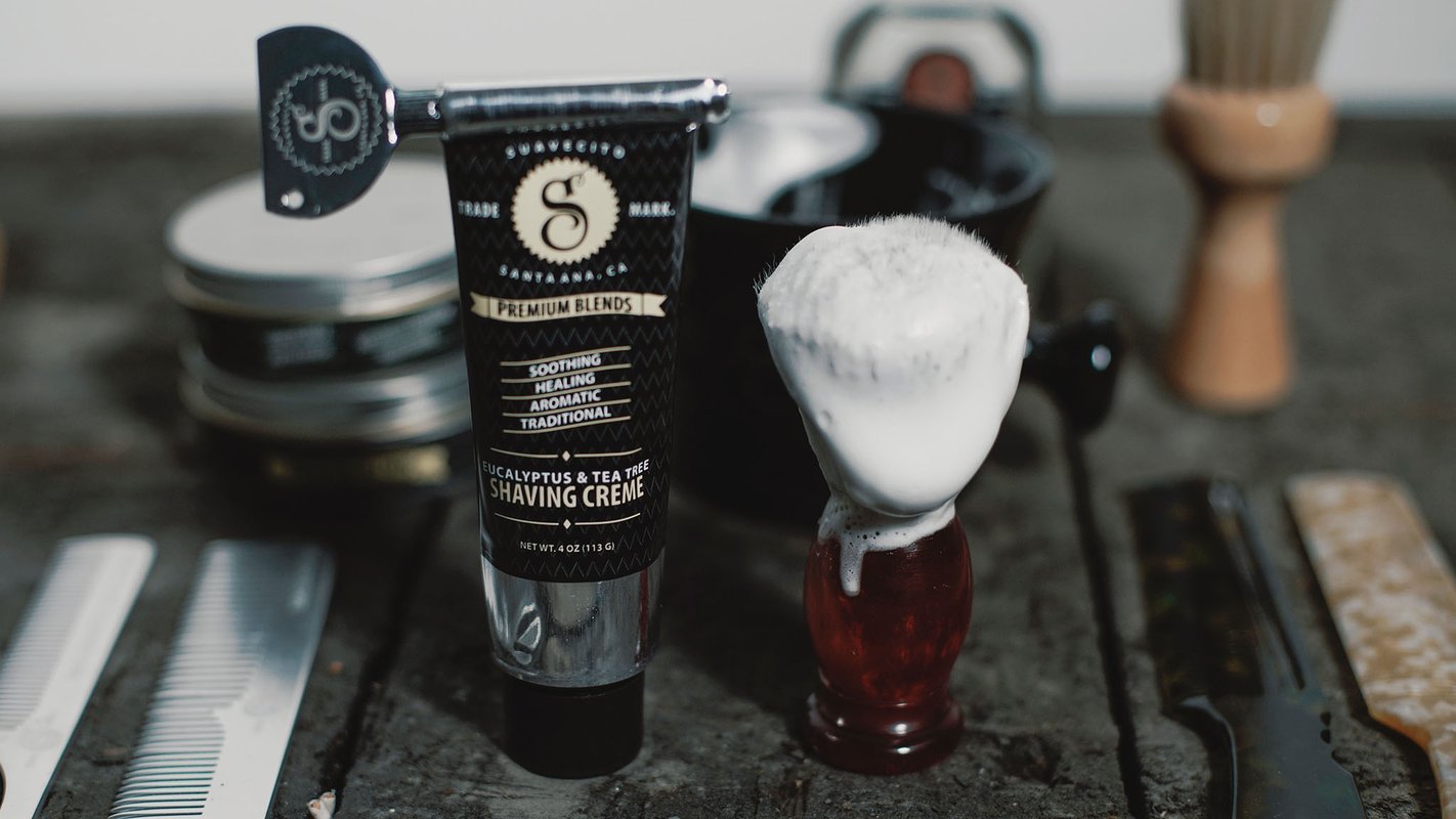 Shaving brush with whipped shaving cream